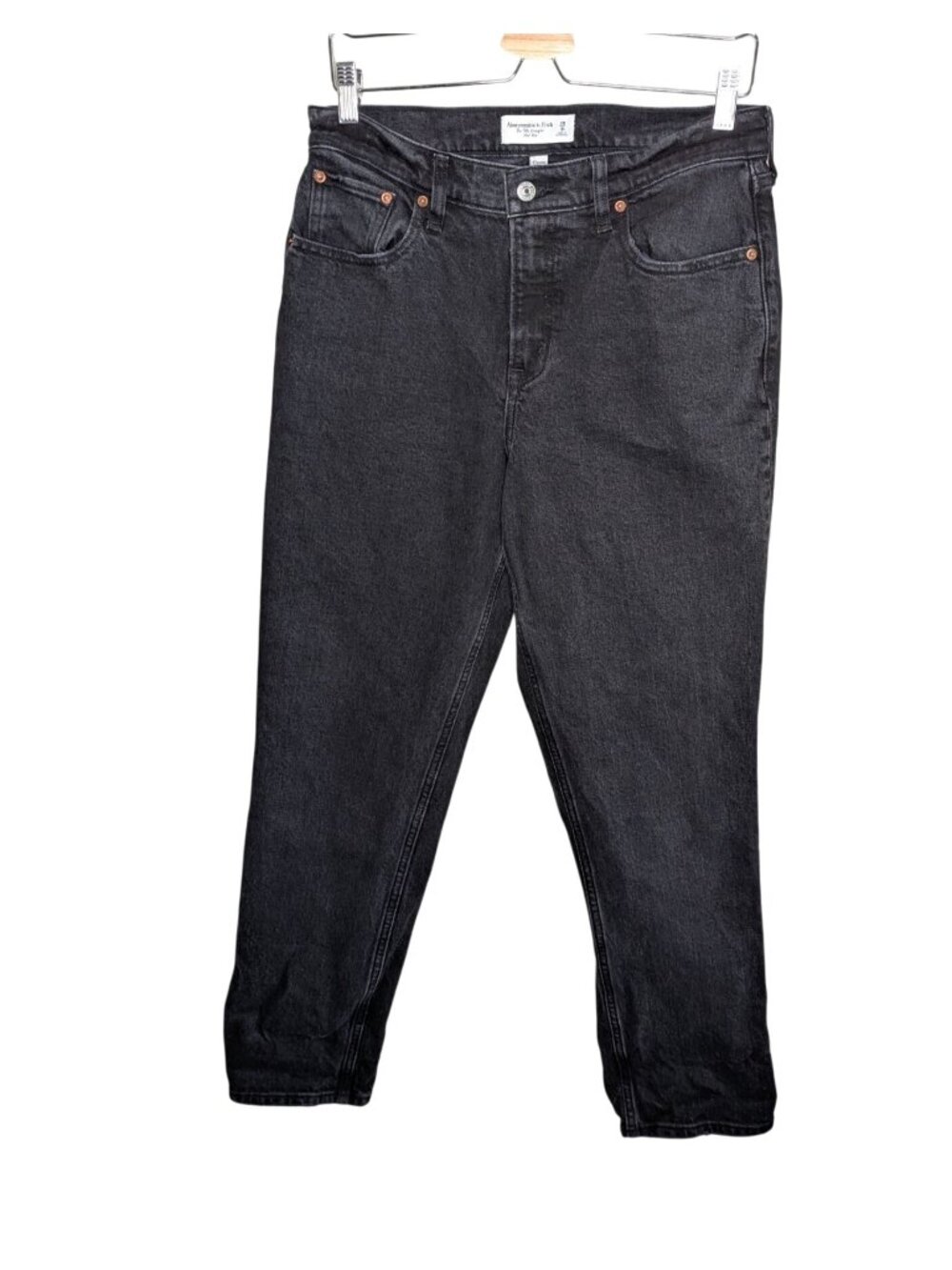 Abercrombie and Fitch Curve Love 90s Straight Mid Rise Jeans Size 29 Black Denim